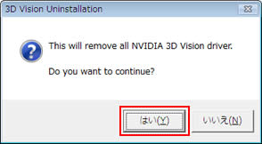 「3D Vision Uninstallation」画面