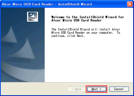 Welcome to the InstallShield Wizard for Alcor Micro USB Card Reader