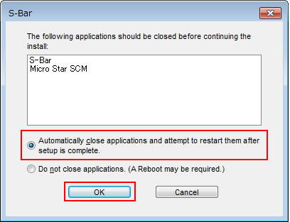 The following application should be closed before continuing the install