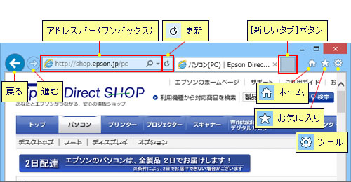 デスクトップ用Internet Explorer 11の画面