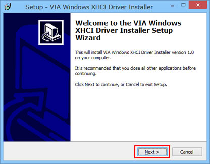 Welcome to the VIA Windows XHCI Driver Installer Setup Wizard