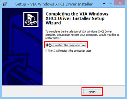 Completing the VIA Windows XHCI Driver Installer Setup Wizard