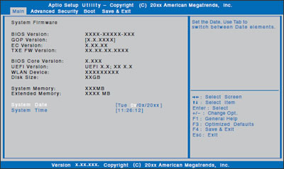 「UEFI Setup ユーティリティー」画面（イメージ）