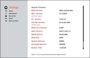 「AP5U-10317-GU2」のUEFI Setup ユーティリティー画面（イメージ）