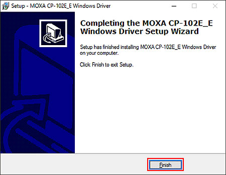 「Completing the MOXA CP-102E_E Windows Driver Setup Wizard」