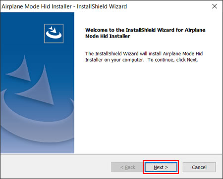 「Welcome to the InstallShield Wizard for Airplane Mode Hid Installer」