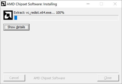 「AMD Chipset Software: Installing」画面