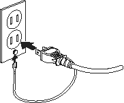 電源コードがアース線付き2ピン電源プラグ、コンセントがアース端子付きコンセントの図